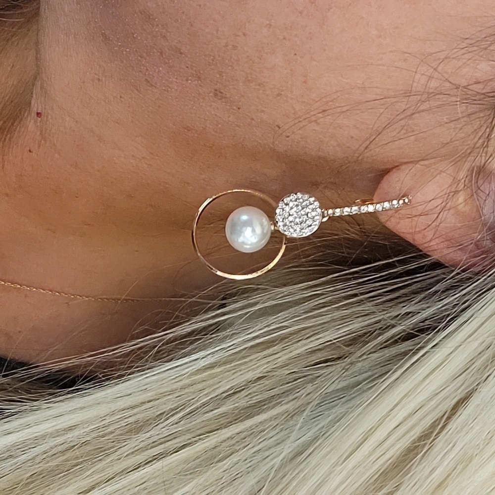 CZ PEARL RING DROP EARRINGS - Picture 5 of 6